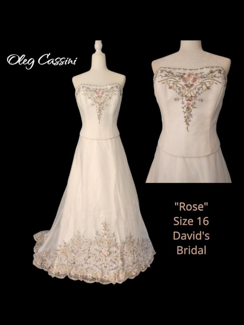 Oleg Cassini Davids BrIdal Vintage Wedding Gown with Embroidery 16